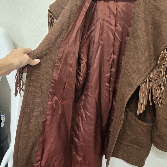 Vintage Donny Brook Brown Wool With Leather Fringe Size L - Picture 6 of 14
